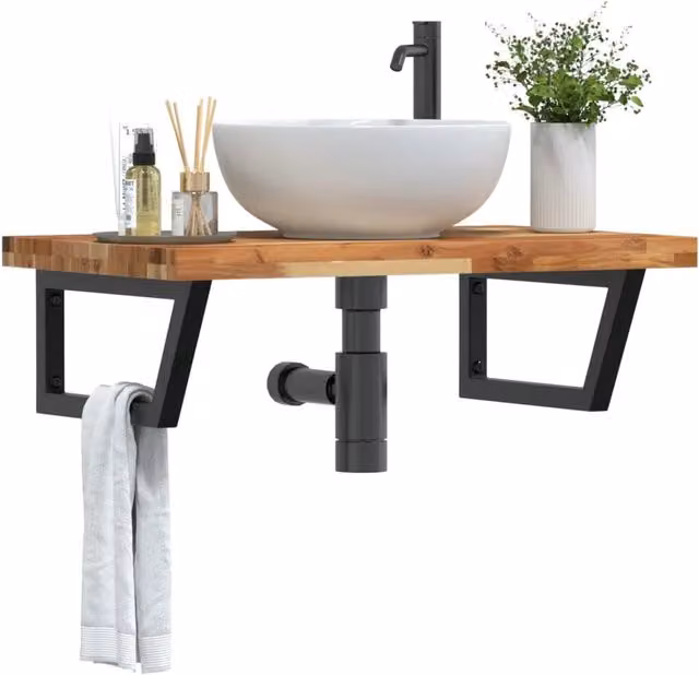 Ripiano a parete per lavabo vidaXL in legno di acacia oliato e metallo nero e marrone