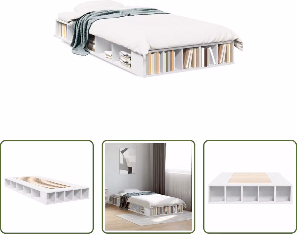 The Living Store Struttura per letto bianca 100x200 cm in materiale ligneo