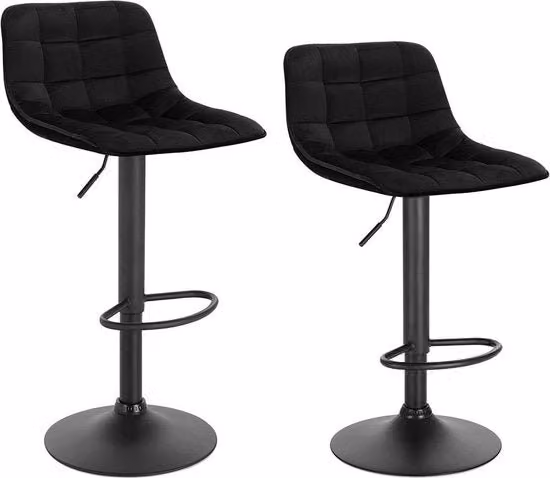 Set di due sedute ergonomiche per cucina e bar con schienale regolabile, altezza 59-81cm, nero.