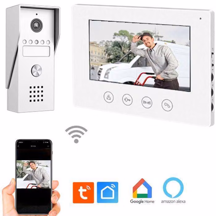 Videocitofono, KYF, con cavo, connesso al Wi-Fi, touchscreen da 7 pollici, a 2 fili