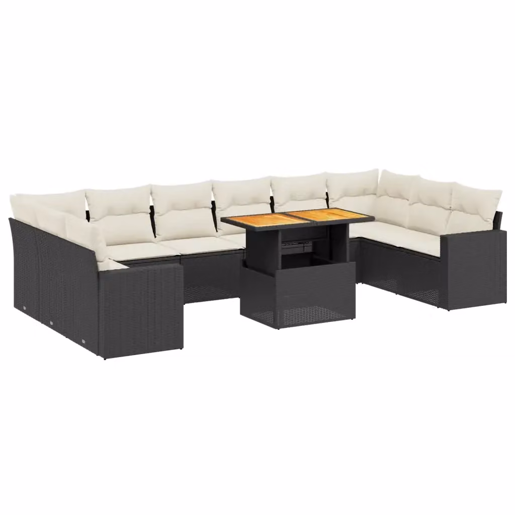 Set di divani da giardino VIDAXL a forma di U in polyrattan nero con 11 pezzi e cuscini inclusi – 2