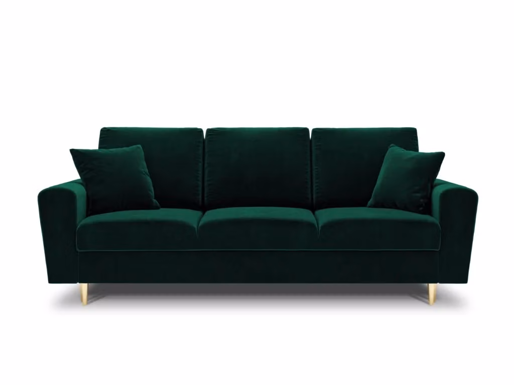 Divano convertibile con contenitore Kyoto Cosmopolitan Design a 3 posti in velluto verde bottiglia e oro – 2