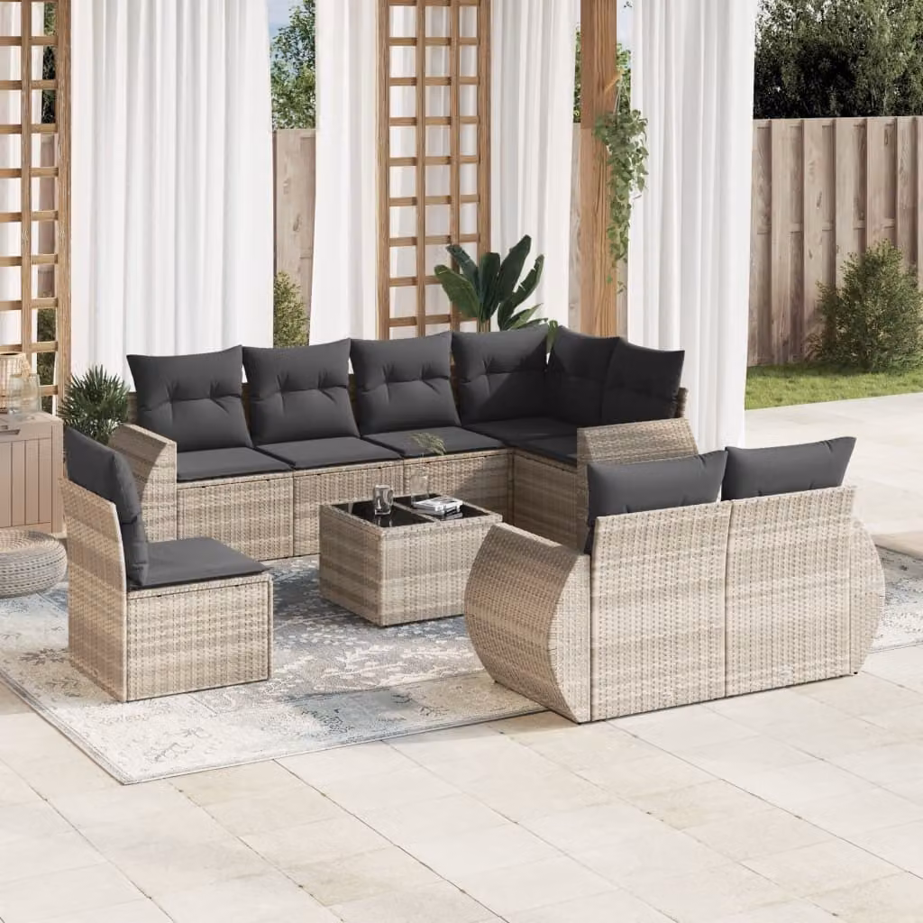 Maison Exclusive - Set Divano da Giardino 9pz con Cuscini Grigio Chiaro Polyrattan