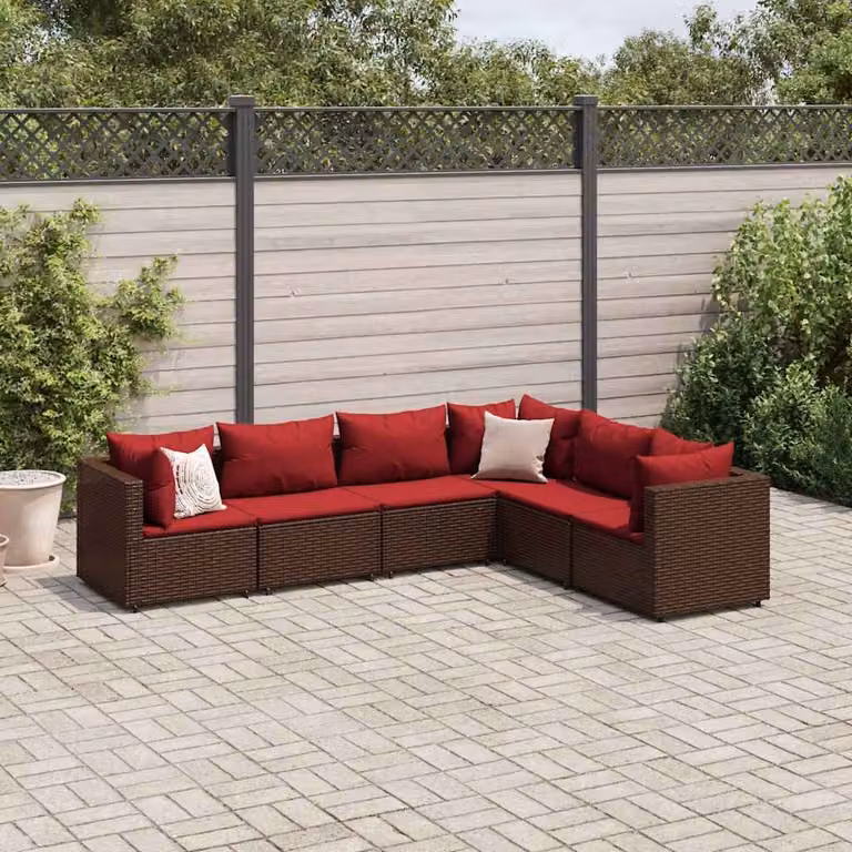 vidaXL Set di Mobili da Giardino a Forma di L in Polyrattan Marrone con Cuscini Imbottiti e Struttura in Acciaio