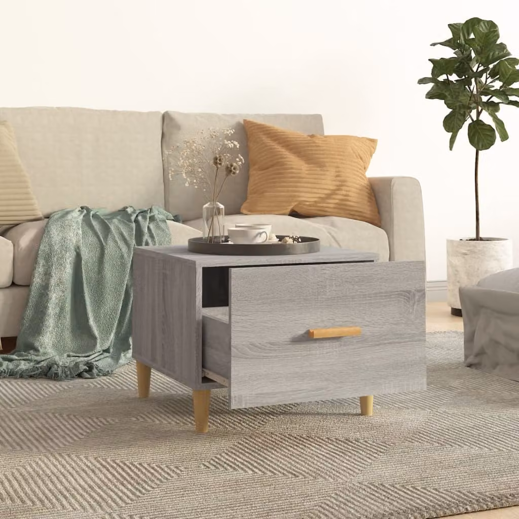 The Living Store Tavolino Grigio Sonoma 50x50x40 cm Materiale a base di legno