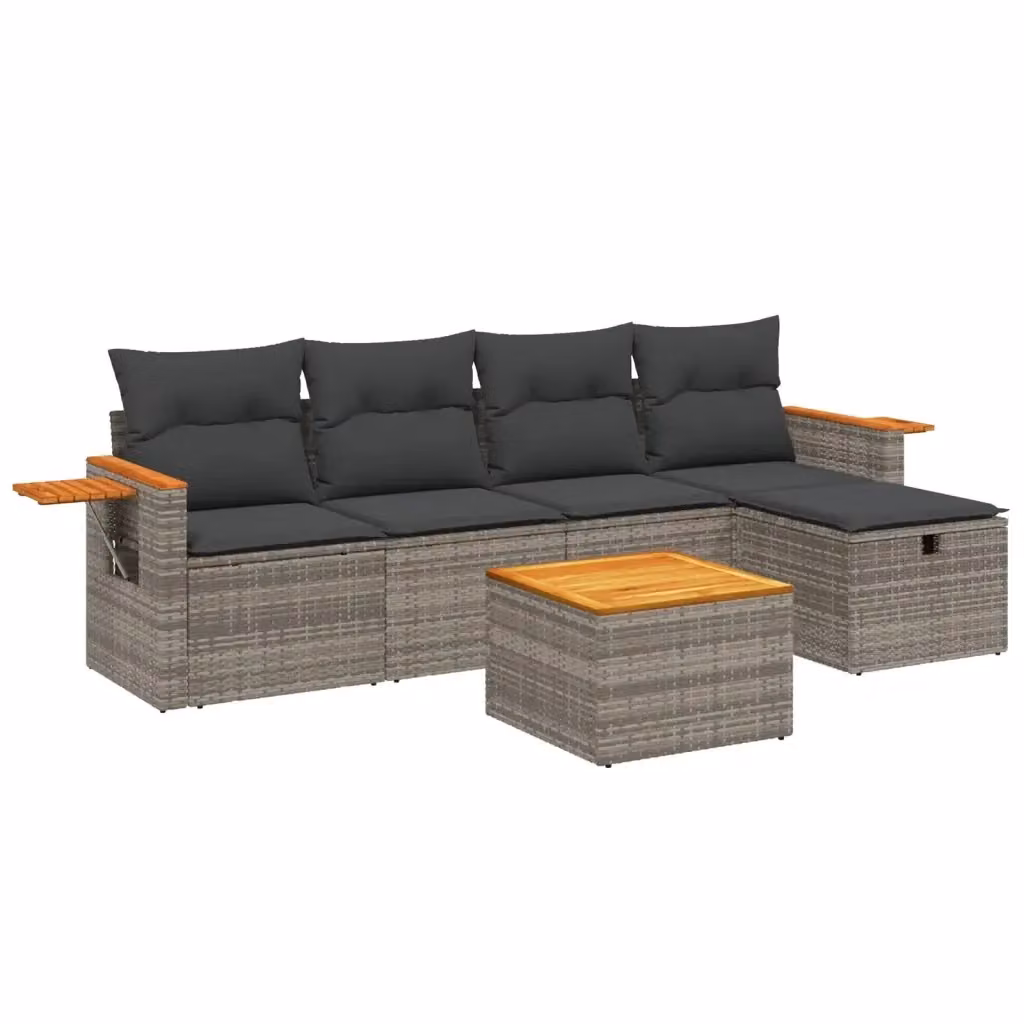 Set Divano da Giardino a L vidaXL in Polyrattan Grigio con 6 Pezzi e Cuscini – 2