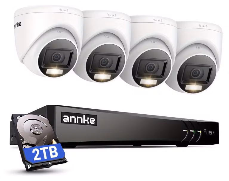 Sistema di sicurezza – Set di telecamere a circuito chiuso (CCTV) – Telecamere di sorveglianza – Archiviazione su disco rigido da 2 TB – Rilevamento tramite intelligenza artificiale