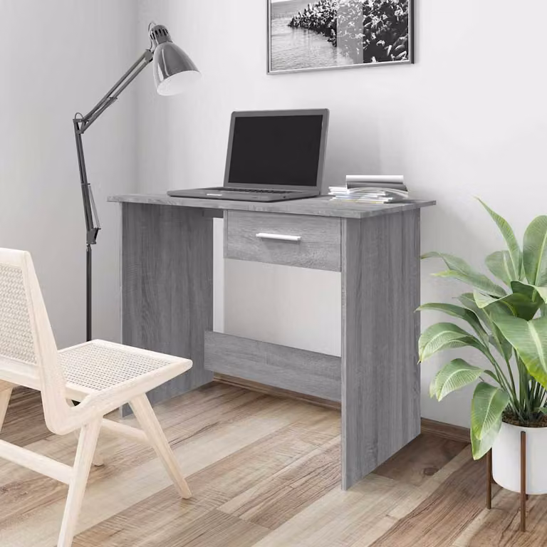 Scrivania da ufficio moderna vidaXL con cassettiera in MDF laminato, Grigio, L: 100 cm, P: 50 cm, H: 76 cm
