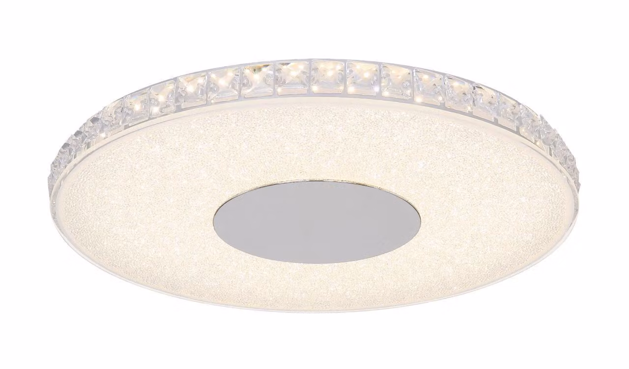 Globo Lighting plafoniera in metallo argento metallizzato, vetro opale, cristalli di plastica trasparenti, ø: 400mm, H: 40mm, incl. LED 24W 230V, sorgente 3620lm, potenza 1600lm, 4000K