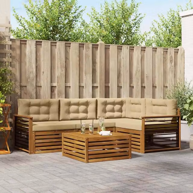 Set di divani da esterno 5 pz Naturale e Beige 3373433