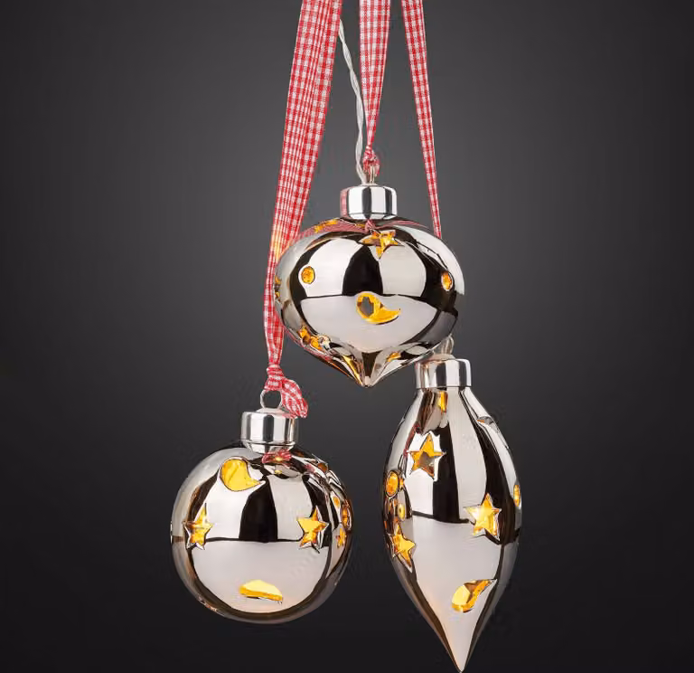 LED baubles ciondolo decorazione ceramica argento Natale inverno illuminato batteria