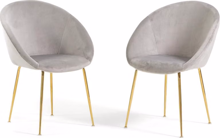 Set di 2 sedie da interno in tessuto imbottito con gambe in metallo – design elegante e confortevole per sala da pranzo, cucina, camera da letto, bar e ristorante – IRIS – Grigio chiaro/Oro