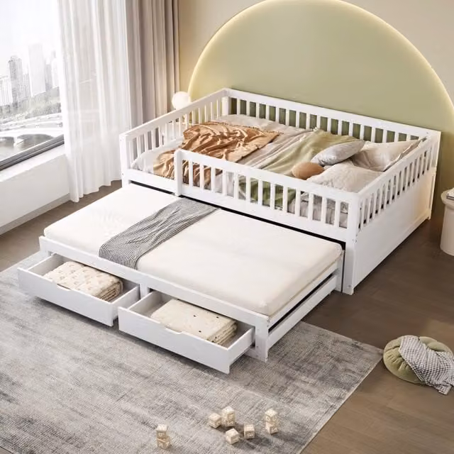 Divano letto con funzione letto estraibile in legno bianco 140x200 cm