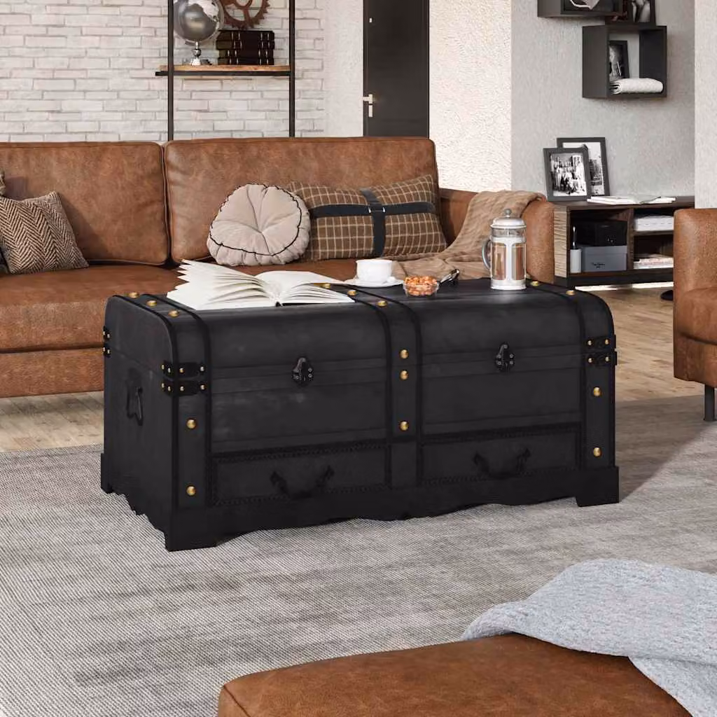 vidaXL Baule del Tesoro in Legno Nero, Stile Vintage, L 90 cm x P 51 cm x H 42 cm