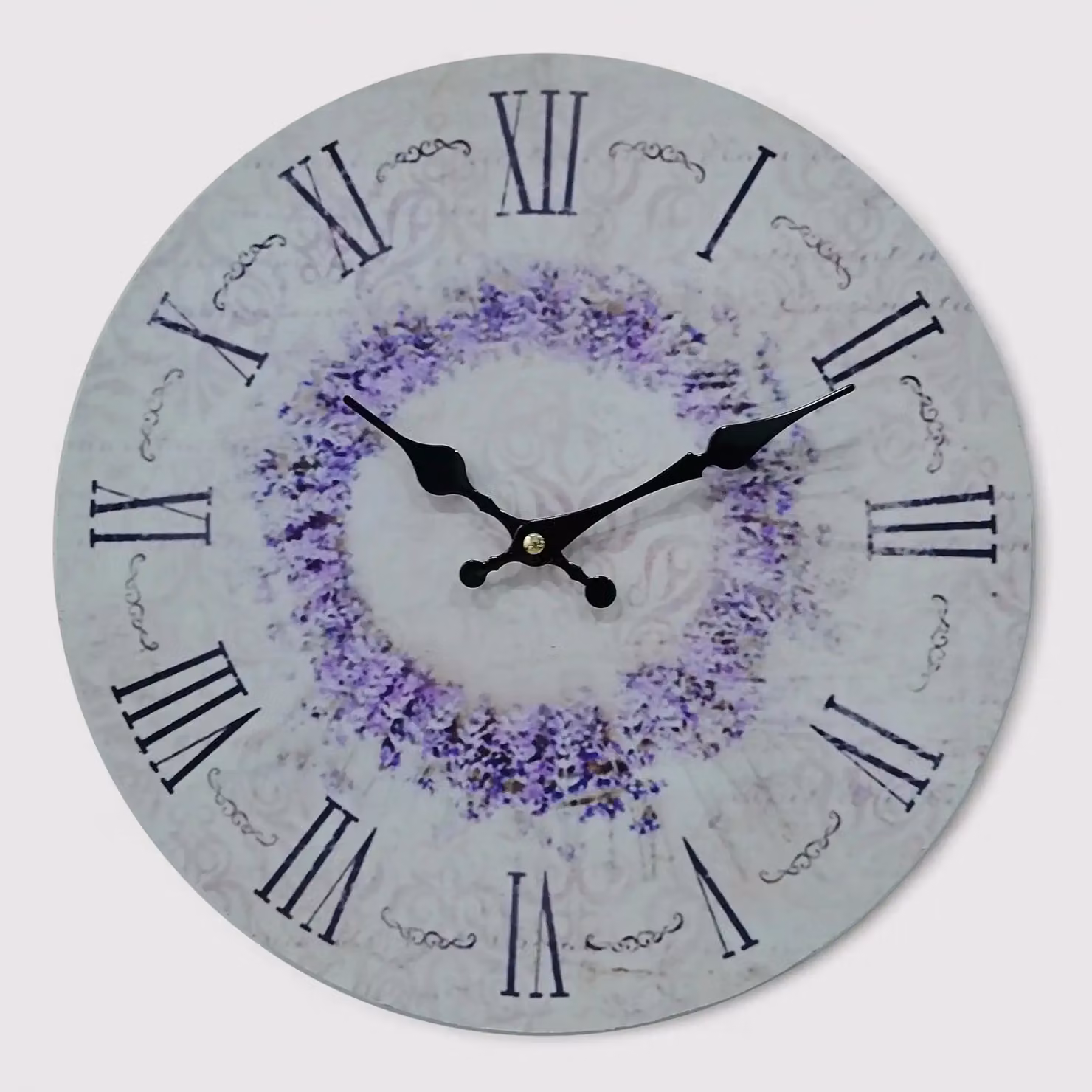 Girardina - Orologio da parete con motivo floreale viola