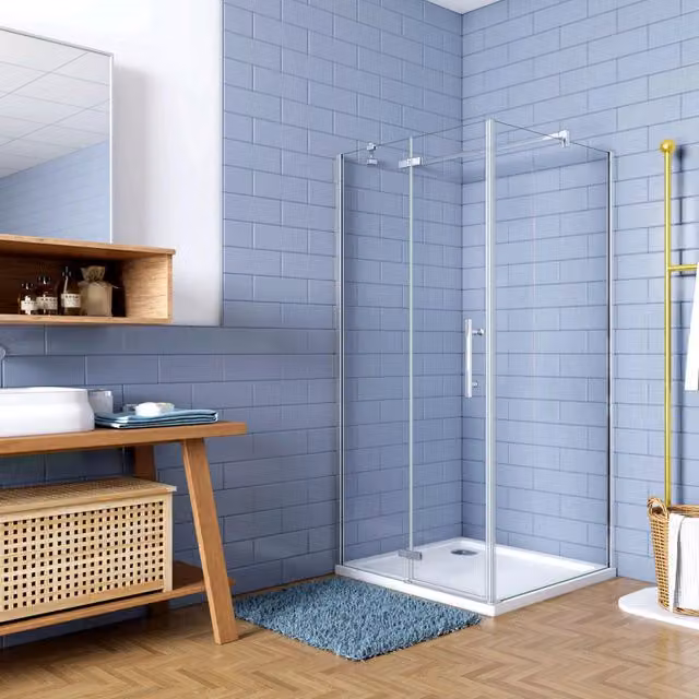 195cm Box Doccia Angolare Porta Battente con Parete Fissa 80x100cm Vetro 6 mm Temperato Anticalcare Trasparente con 2 Barre Stabilizzatrici da 30cm e 140cm