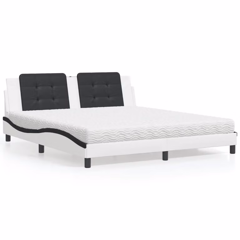 Letto con Materasso Zadar vidaXL in Similpelle Bianco e Nero L/P/H: 180 x 200 x 185 cm