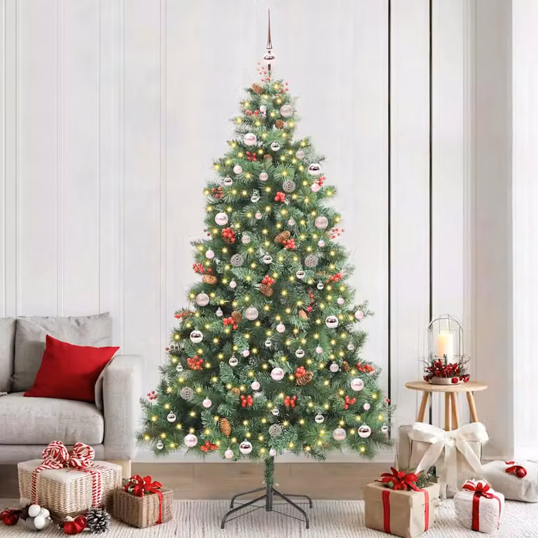 Albero di Natale artificiale moderno vidaXL verde con 300 LED bianco caldo in PVC e metallo