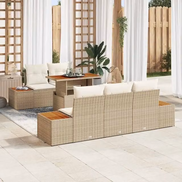 Set Divano da Giardino 6 pz Beige Poly Rattan 3358765