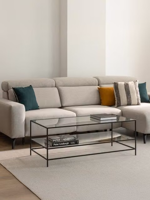 Tavolino moderno quadrato in metallo nero e vetro Kenay Home