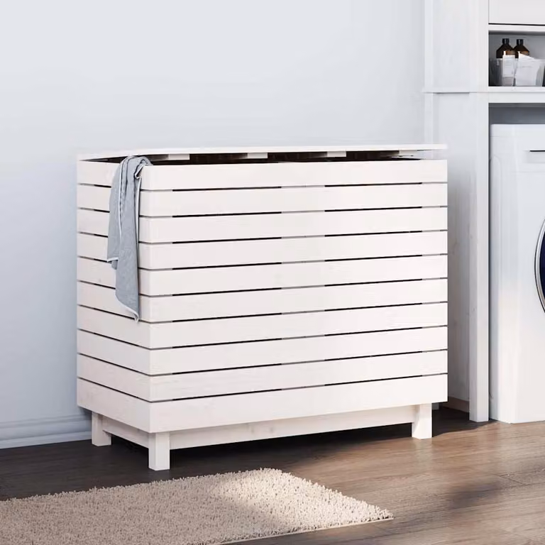 Cesto per bucato con coperchio vidaXL in legno di pino bianco L: 88,5 cm, P: 44 cm, H: 76 cm