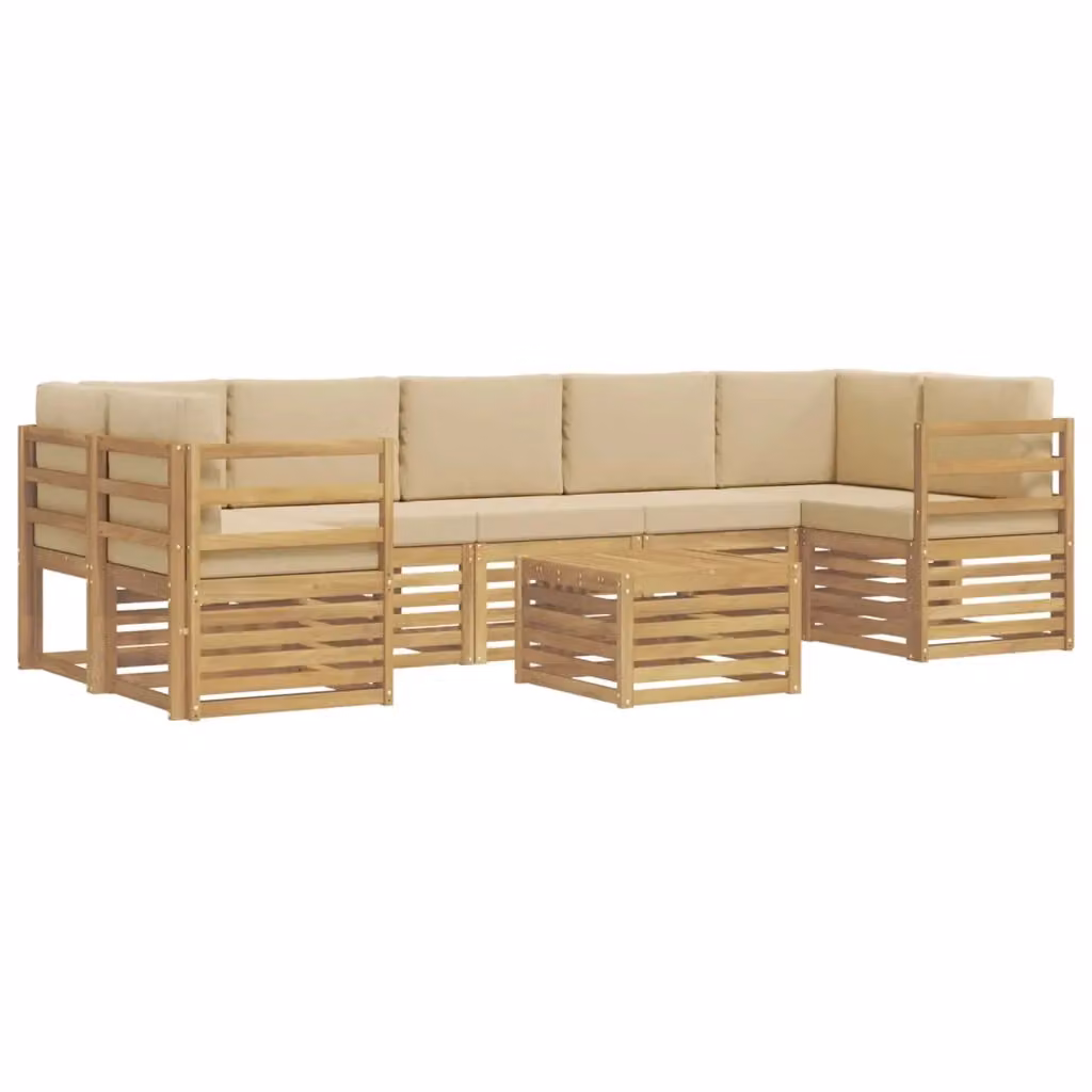 Set di divani da esterno a L vidaXL in legno di acacia con tavolo da caffè, colore bianco e beige, composto da 8 pezzi con cuscini inclusi – 2