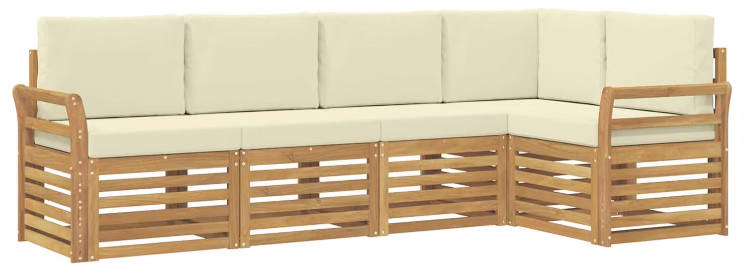 Set di divani da esterno, 5 pezzi, bianco e crema
