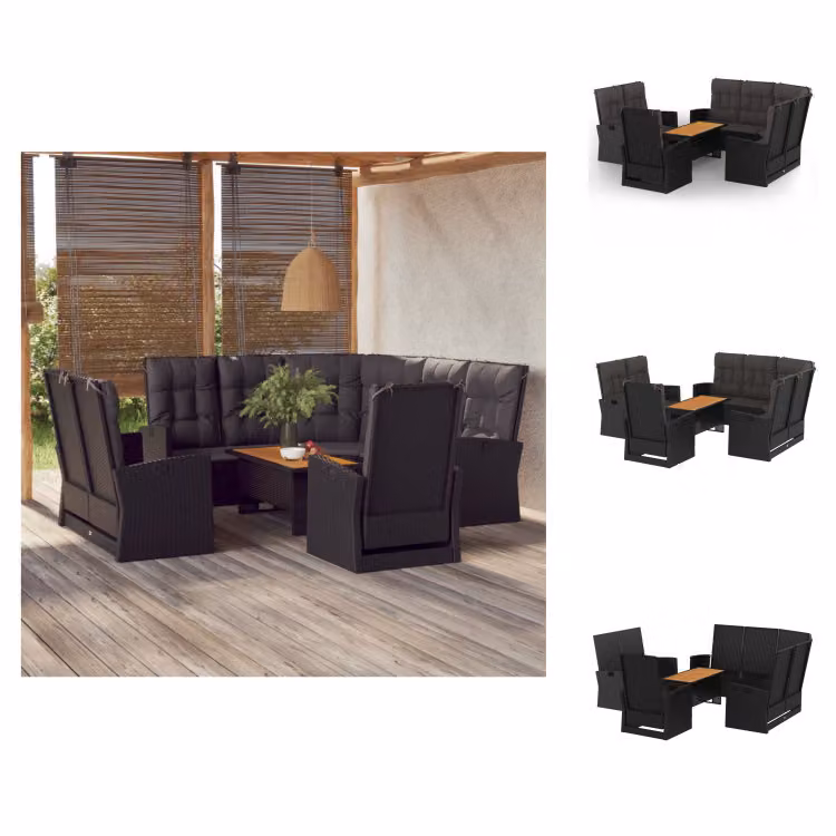 vidaXL Set da salotto da giardino 4 pezzi con cuscini in poly rattan nero - Set di mobili da giardino