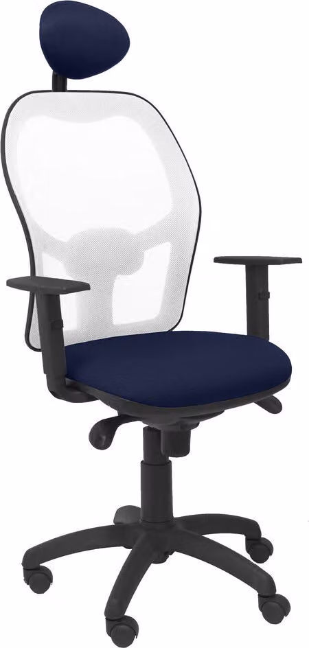 Sedia Jorquera in tessuto a rete bianco e sedile blu bali con poggiatesta fisso