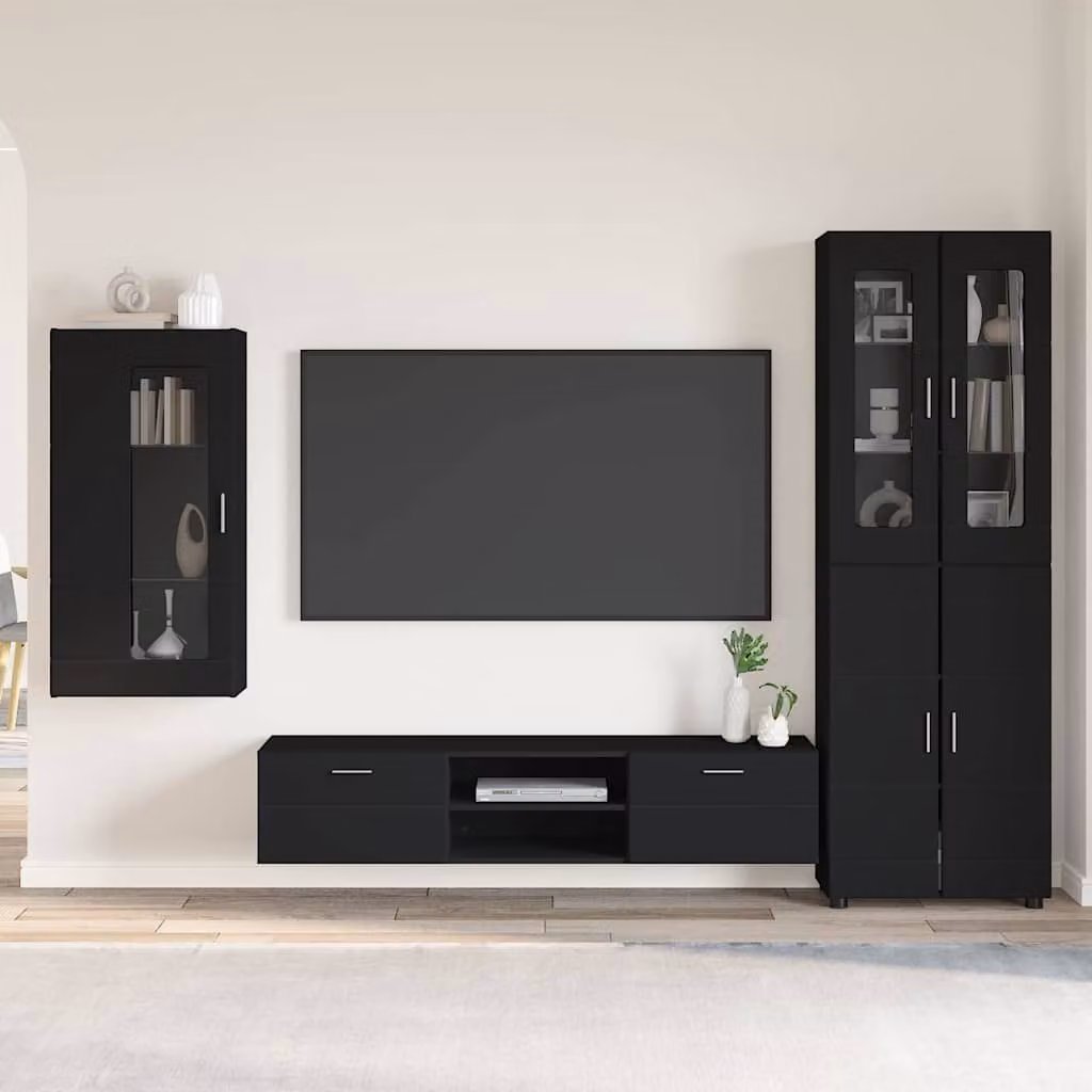 Set mobile TV moderno vidaXL FLORIN in legno MDF nero L: 150 cm, P: 39 cm, H: 30 cm – 1