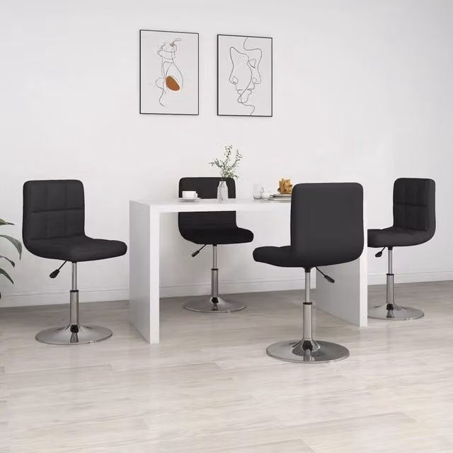 Set di 4 sedie da pranzo moderne vidaXL in similpelle nera con base in metallo e plastica, girevoli a 360 gradi e regolabili in altezza