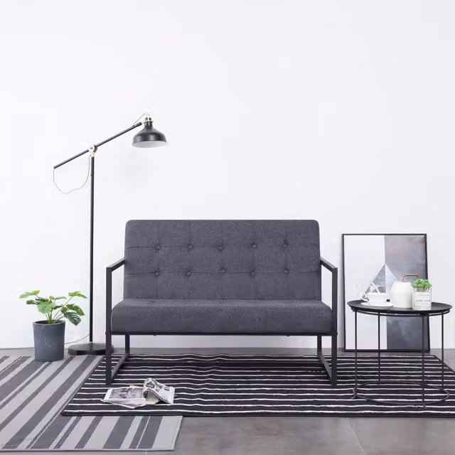 Divano a 2 posti moderno vidaXL in tessuto grigio con struttura in legno e metallo per soggiorno – 1