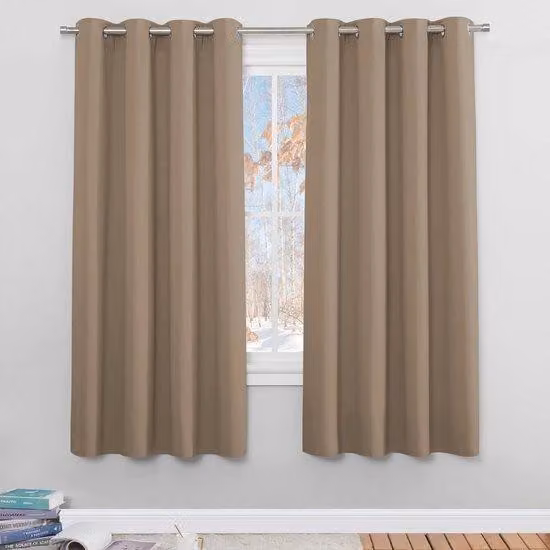 Tenda da soggiorno termoisolante - opaca - color cappuccino - set da 2 - Con anelli cavi - 175 cm x 140 cm