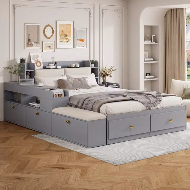 Letto combinato con contenitore in legno grigio 140x200 cm