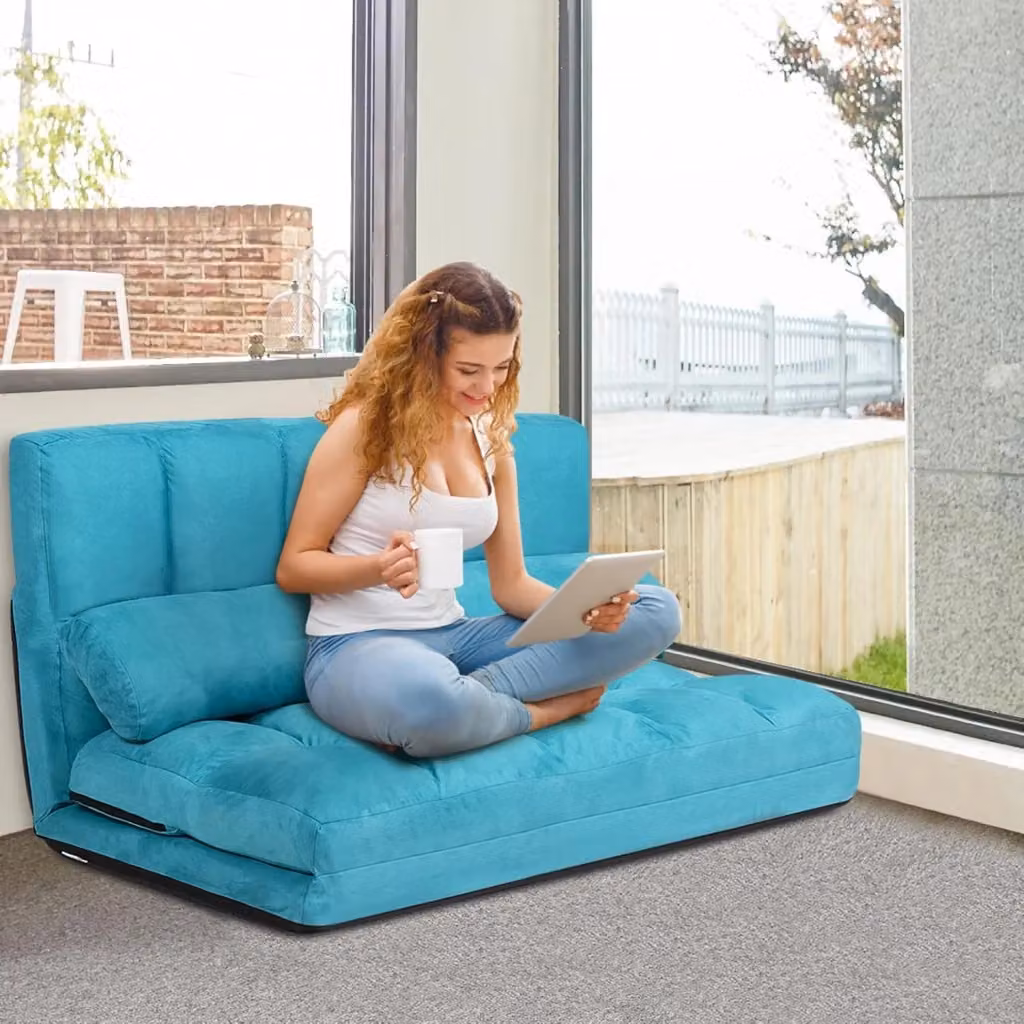 Divano Letto Pieghevole Costway con 2 Cuscini e Schienale Regolabile a 6 Livelli, Ideale per Soggiorno o Camera da Letto, Blu – 2