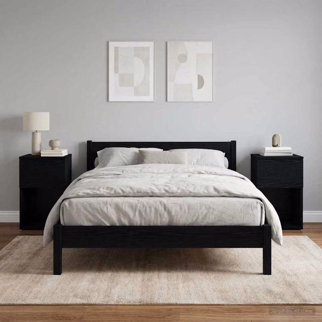 Set di 2 armadietti per letto vidaXL in stile moderno, colore nero, L 29 cm x P 31,5 cm x H 49 cm