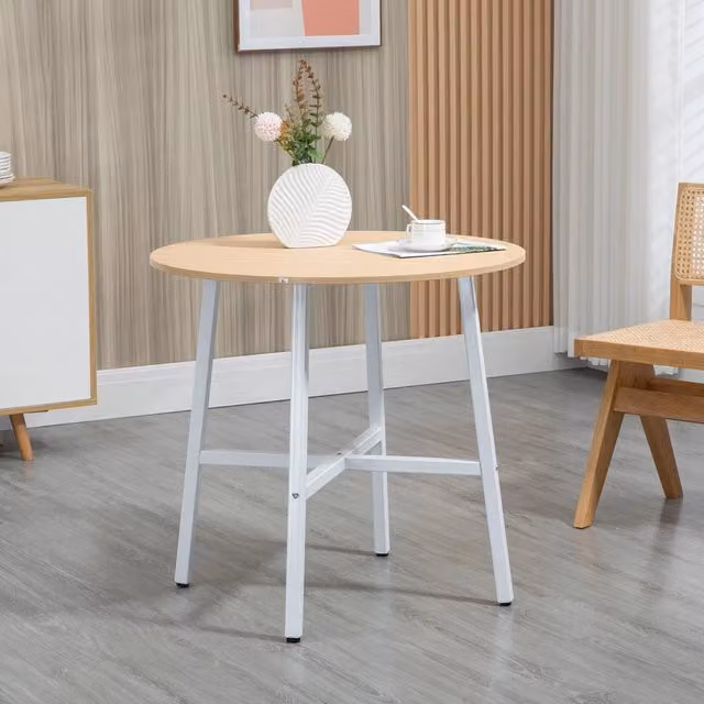 Tavolo da pranzo rotondo WISHDOR in legno marrone e metallo, design moderno per cucina e sala da pranzo, Ø 80 cm