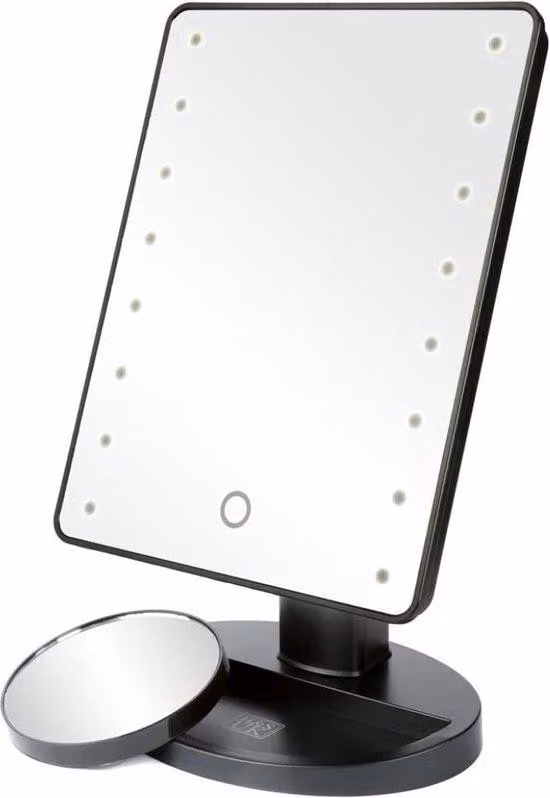 Specchio da trucco regolabile con illuminazione a LED - fino a 180 gradi - con specchio spot rotondo e zoom 10x - nero
