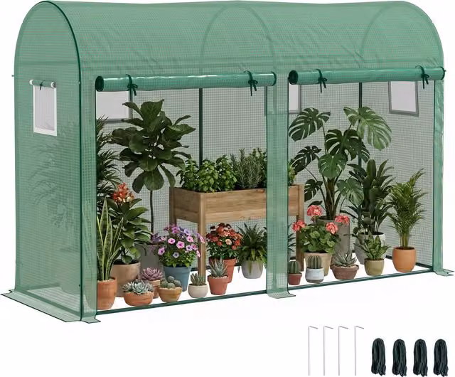Outsunny Serra a Tunnel da Giardino Verde con 2 Porte Avvolgibili, 4 Finestre, Struttura in Acciaio e Copertura in PE, L: 3 m, P: 1 m, H: 2 m