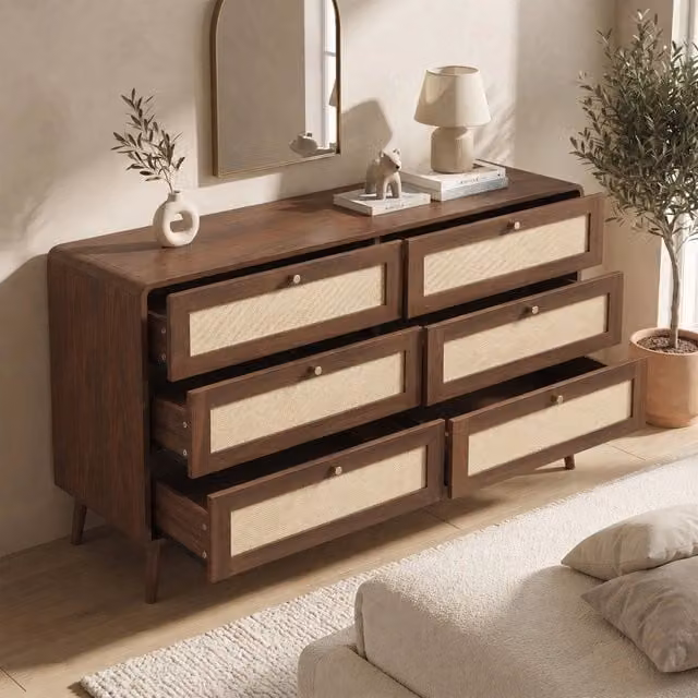 Cassettiera con 6 cassetti ¨C Minimal ¨C colore noce, legno di rattan, 120x40x80 cm