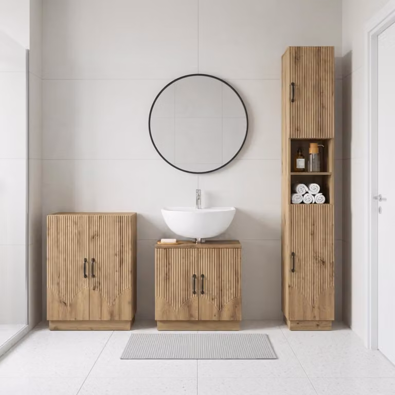 Set di mobili da bagno vidaXL HOORN in 3 pezzi, Rovere Marrone con vanità e pensili moderni