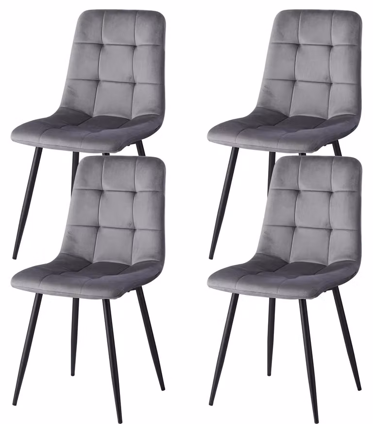 Sedie da pranzo - Set da 4 - Seduta imbottita in tessuto - Struttura in metallo - Schienale ergonomico - Senza braccioli - Design moderno - Grigio scuro