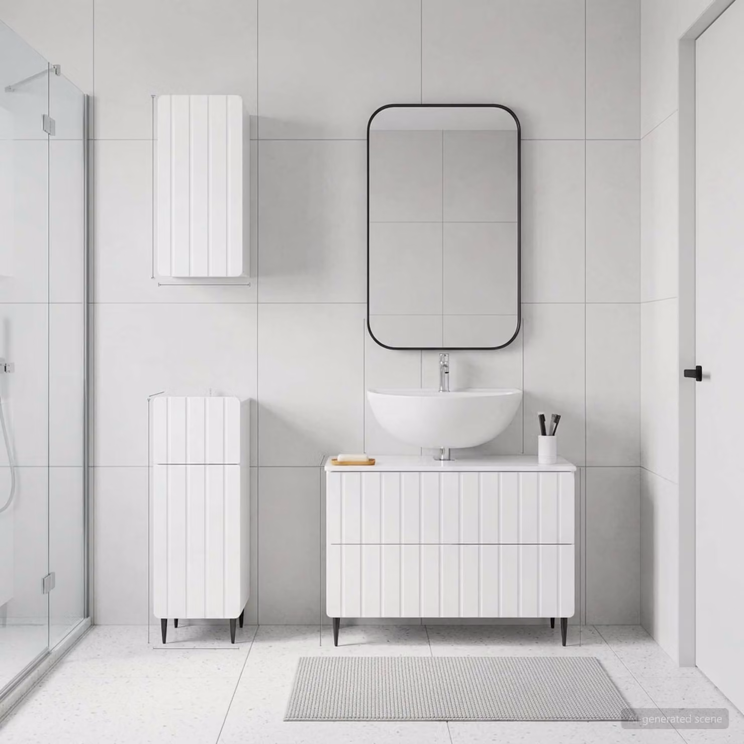 Set di armadietti da bagno moderno vidaXL ZWOLLE in 3 pezzi Bianco Lucido con mobile lavabo e pensili sospesi