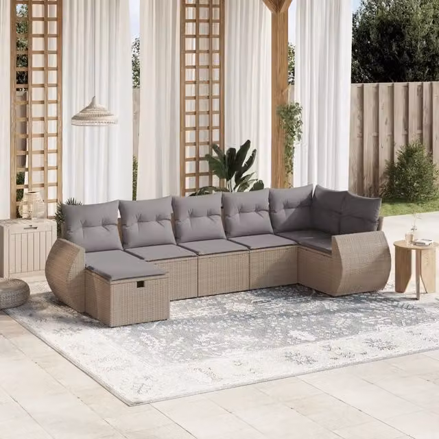 Set Divano da Giardino 7 pz con Cuscini Beige Misto Polyrattan 3264125