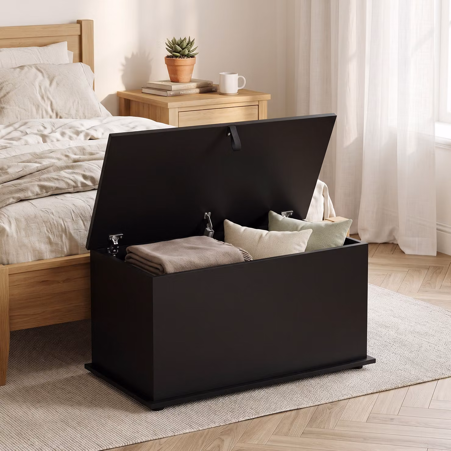 Cassapanca contenitore HOMCOM con cerniera di sicurezza, colore nero, L: 80 cm, P: 40 cm, H: 45 cm – 2