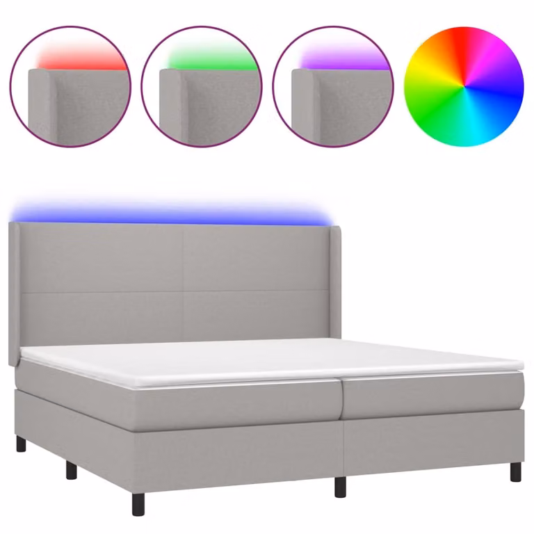 Letto a Molle Materasso e LED Grigio Chiaro 200x200 cm Tessuto