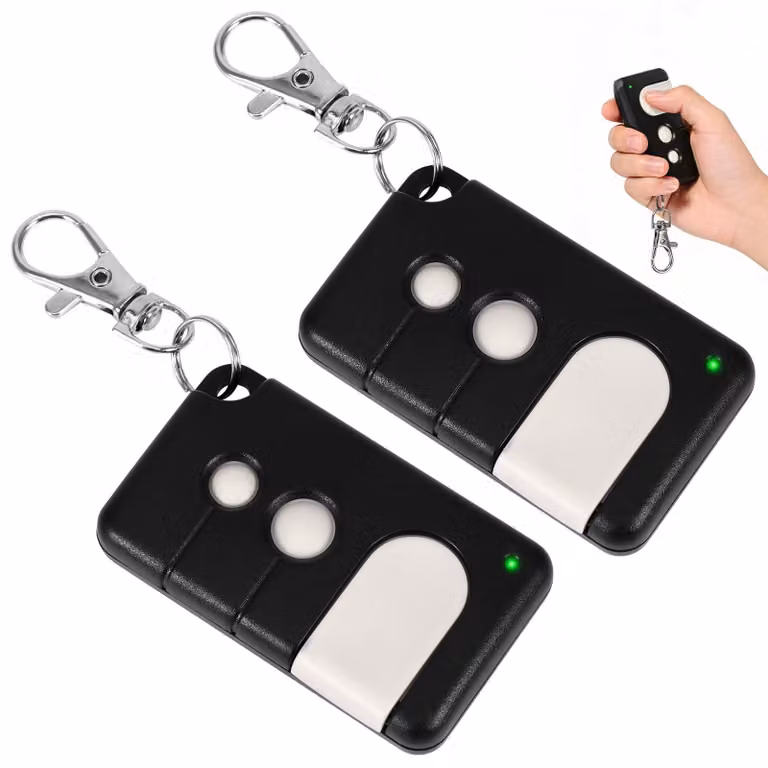 2 trasmettitori per l'apertura automatica del garage, con portachiavi, compatibili con diversi modelli di motori per porte garage