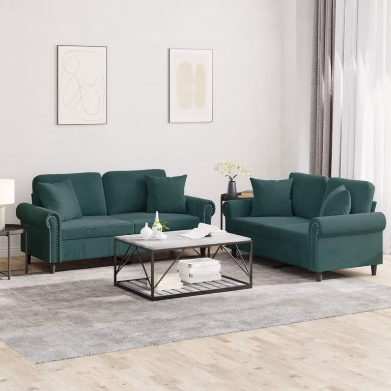 Maison Exclusive - Set divano a 2 posti con cuscini in velluto verde scuro