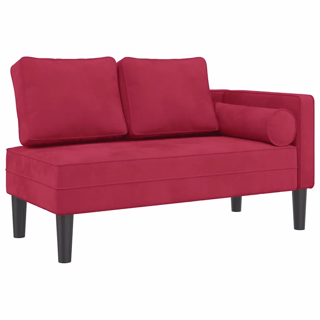 Chaise Lounge Moderna vidaXL in Velluto Rosso con Cuscini e Imbottitura in Schiuma L/P/H: 150 x 116,5 x 62 cm – 2