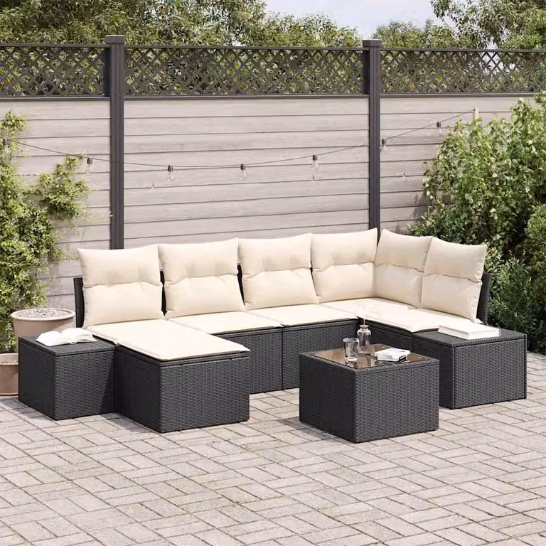 Maison Exclusive - Set Divano da Giardino 6 pcs Nero e Crema polyrattan